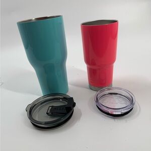 RTIC lot of two stainless steel tumblers SMALL DENT AND PAINT CHIP DAMAGE